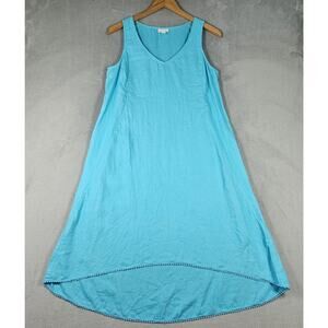 J Jill Love Linen Dress Womens Petite Small Midi Blue Coastal Minimalist Beach